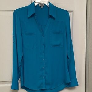 EXPRESS The Portofino Shirt Button Down Blouse Medium Blue Lightly Used